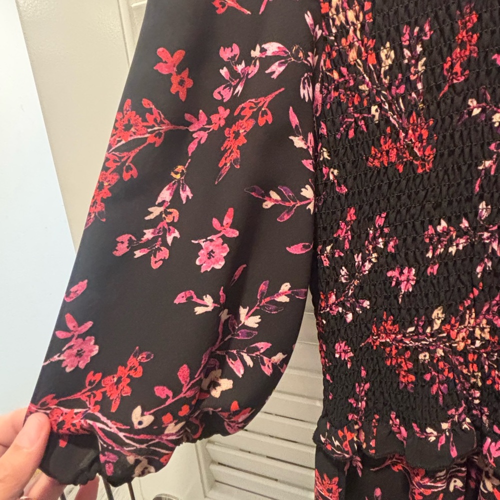 Papermoon Black Dress with Pink and Red Floral Design